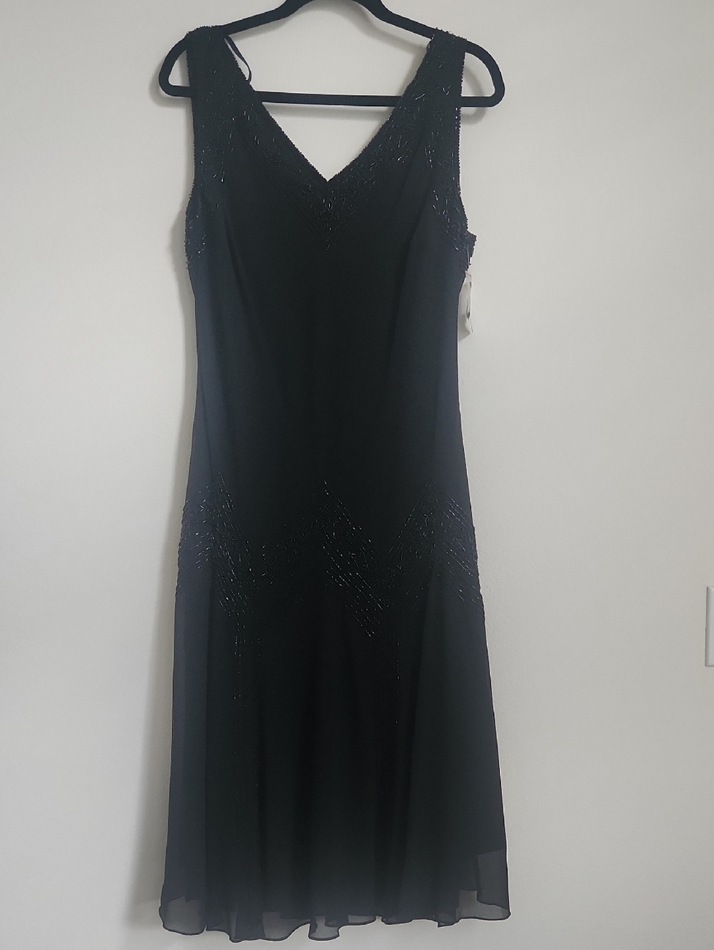 dressbarn Black Beaded V-Neck Midi Dress